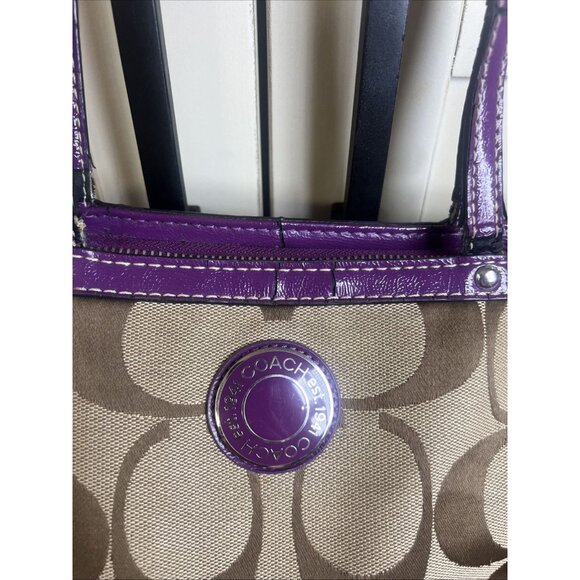 Project Bag-Coach Signature Stripe Tote Plum And Tan Bag #19046 - Picture 4 of 16